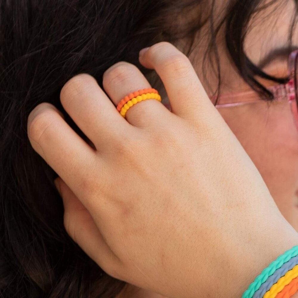 Stackable Beaded Silicone Wedding Ring Unisex Com… - image 4